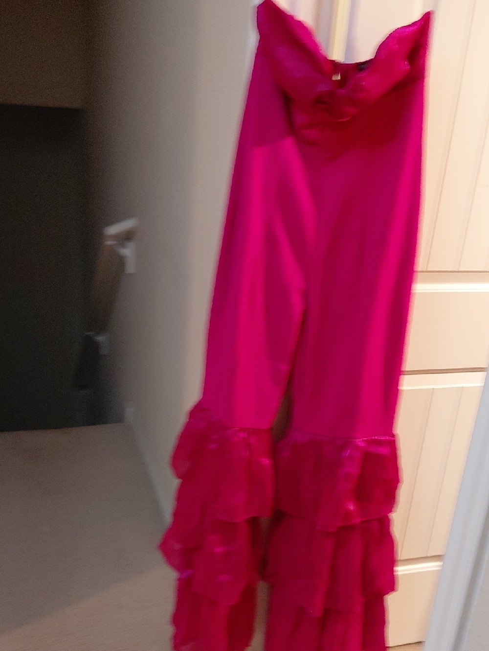 Women's Fuchsia Ruffle Wide-Leg Jumpsuit, Sleeveless, Size XL